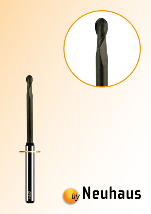 2-schneidiger Stirnradiusfräser. Kompatibel zu den meisten VHF Frässystemen mit 3 mm Schaftfräsern. GL 40 mm